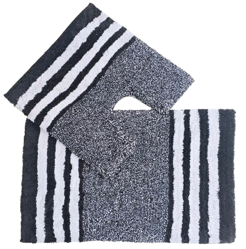 Spa Collection 2Pc Bath Mats Stripe Design 100% Cotton