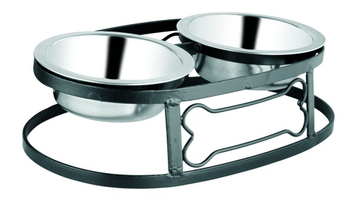 [7055] Double Dog Bowl With Stand